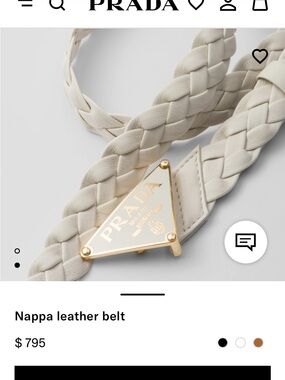 PRADA Braided Nappa Leather Belt in Off-White with Gold Triangle Logo